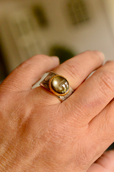 Star Diopside Ring in Gold and Silver