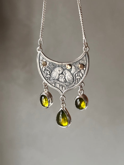 Woodland Whispers - Peridot Owl Necklace