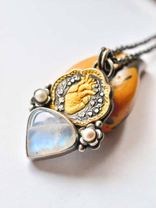 Moonstone Anatomical Heart Talisman Pendant