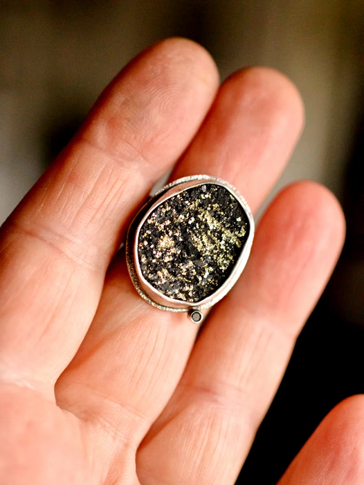 Pyrite in Onyx Ring