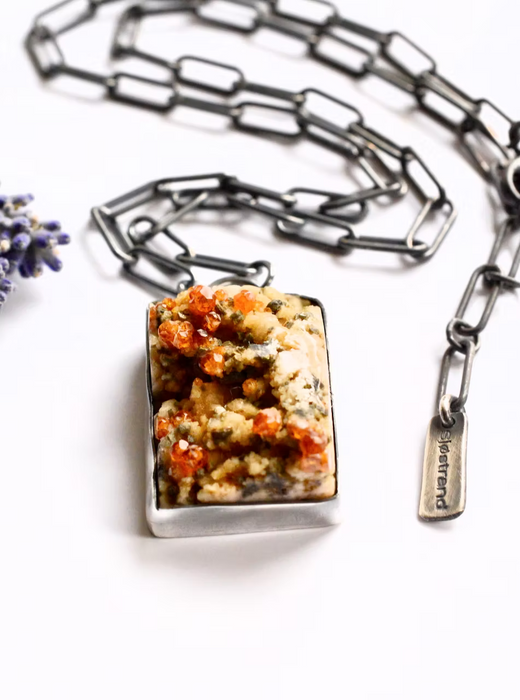 Spessartine Garnet Druzy Cluster Pendant