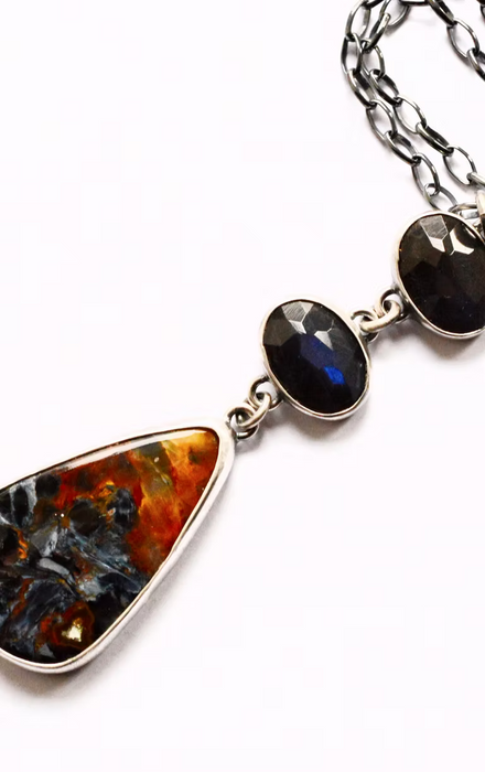 Pietersite and Labradorite Cascade Necklace