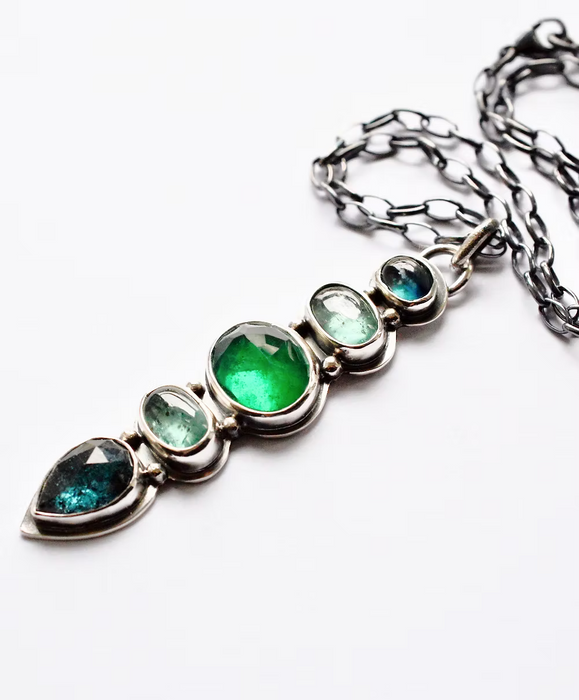Kyanite and Lab Created Emerald Necklace