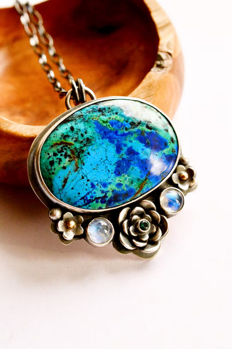 Shattuckite Necklace with Moonstone