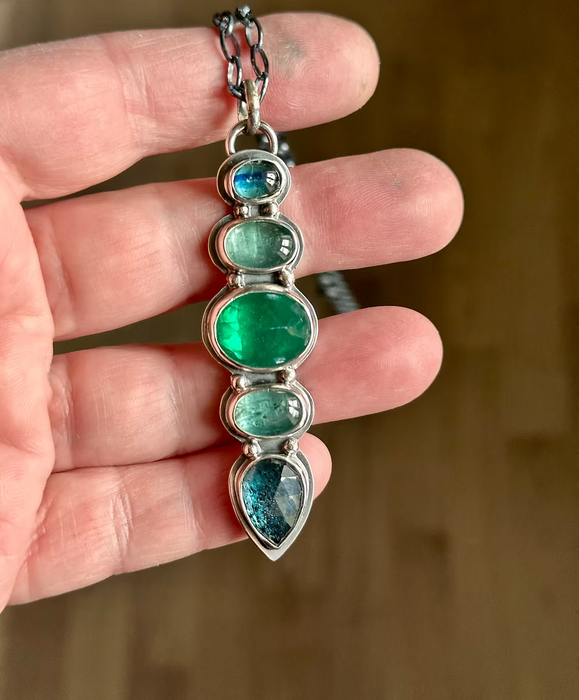 Kyanite and Lab Created Emerald Necklace