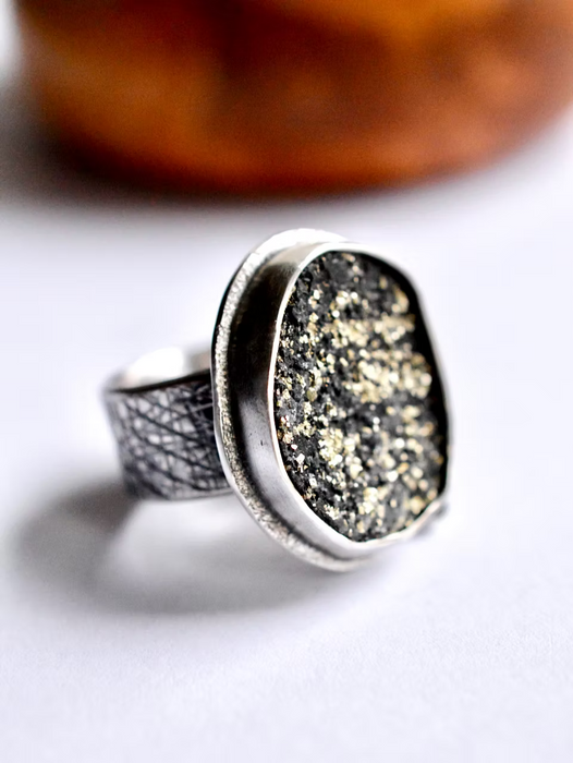Pyrite in Onyx Ring