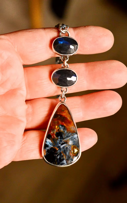 Pietersite and Labradorite Cascade Necklace