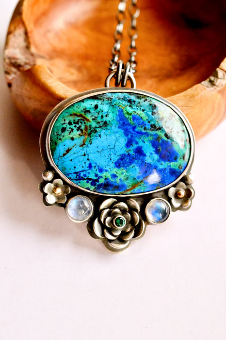 Shattuckite Necklace with Moonstone