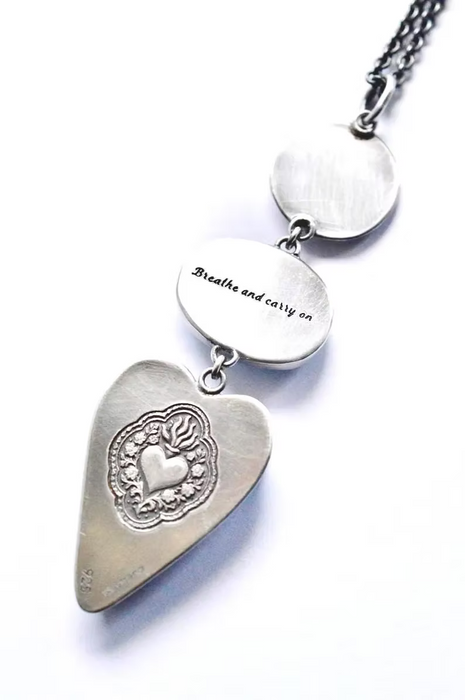 Lapis Lazuli Heart Necklace with Etched Reverse Side, Celestial Style, Talisman