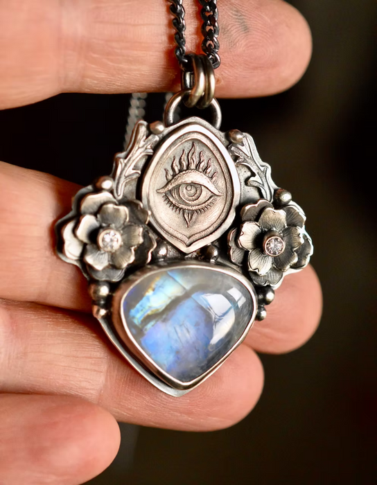 Moonstone Guardian Talisman - Whimsical Evil Eye Necklace