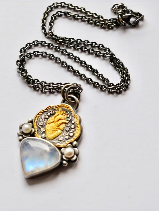 Moonstone Anatomical Heart Talisman Pendant