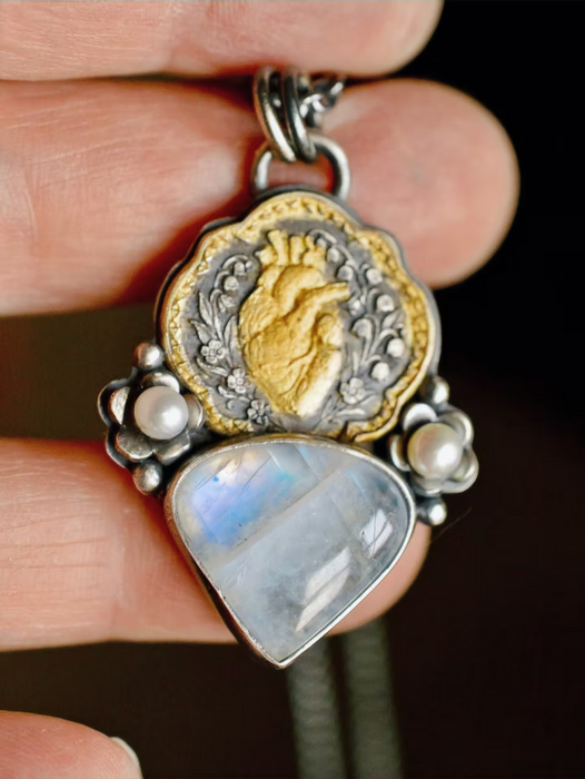Moonstone Anatomical Heart Talisman Pendant