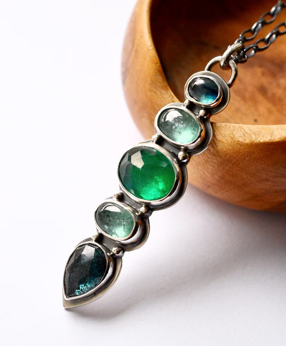 Kyanite and Lab Created Emerald Necklace