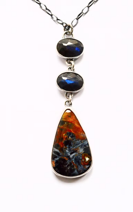 Pietersite and Labradorite Cascade Necklace