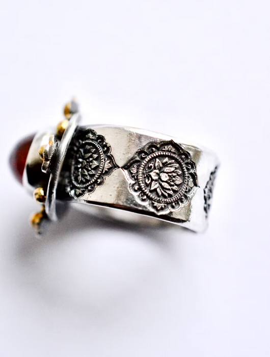 Spessartine Garnet Ring in Silver and Gold