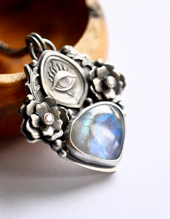 Moonstone Guardian Talisman - Whimsical Evil Eye Necklace