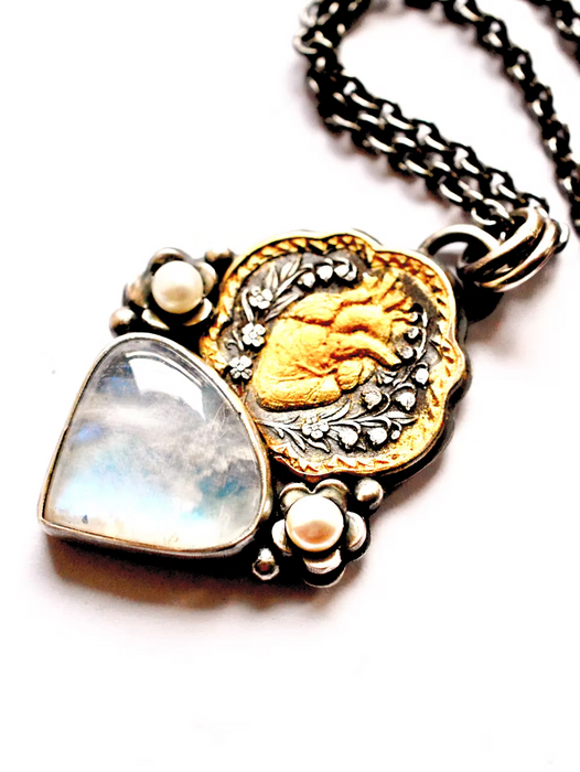 Moonstone Anatomical Heart Talisman Pendant