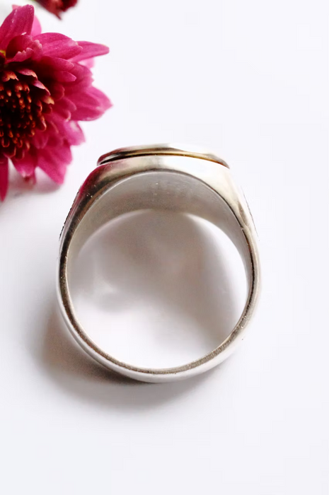 Solaris- Signet Ring Sand Cast in Silver with Gold