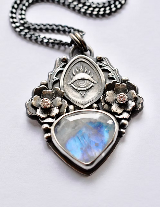 Moonstone Guardian Talisman - Whimsical Evil Eye Necklace