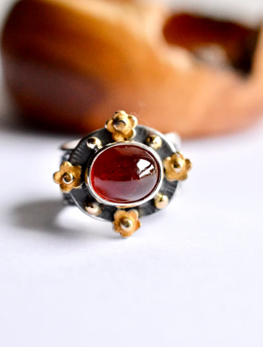 Spessartine Garnet Ring in Silver and Gold