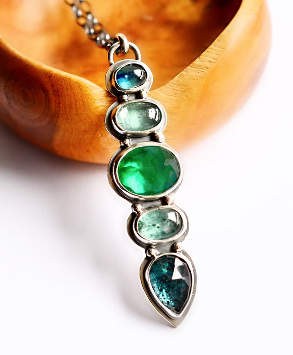 Kyanite and Lab Created Emerald Necklace