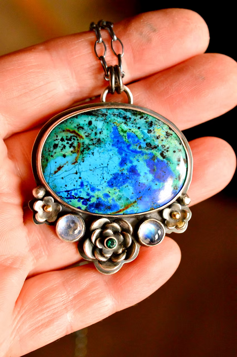 Shattuckite Necklace with Moonstone