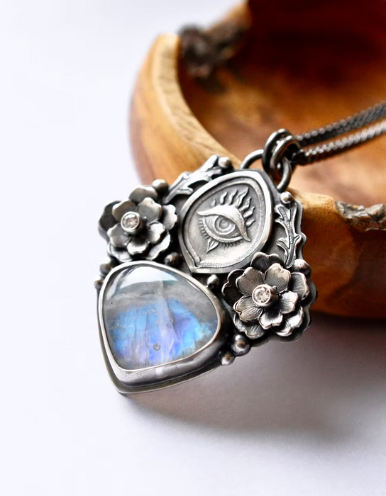 Moonstone Guardian Talisman - Whimsical Evil Eye Necklace