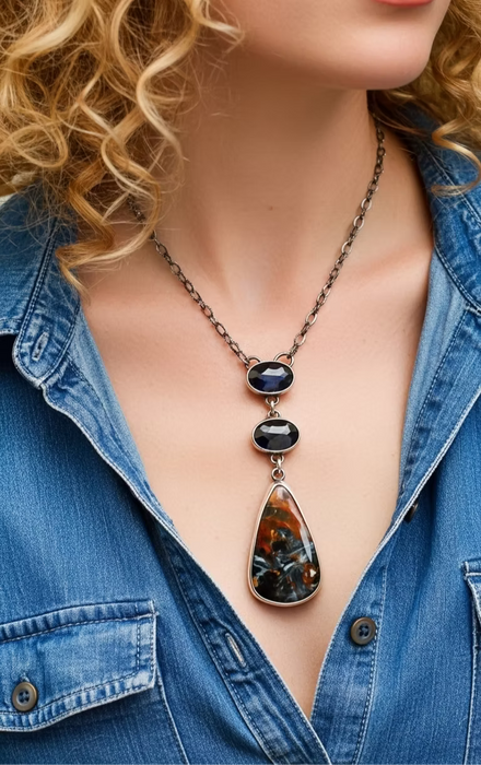 Pietersite and Labradorite Cascade Necklace