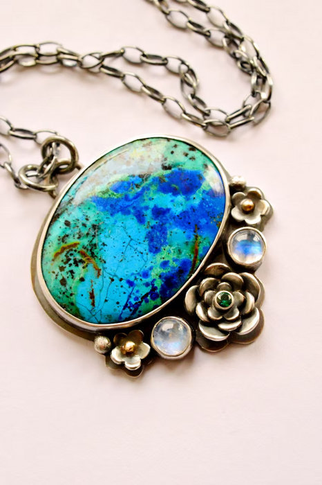 Shattuckite Necklace with Moonstone
