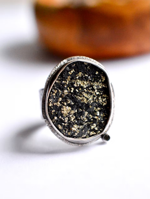 Pyrite in Onyx Ring