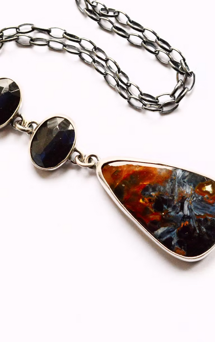 Pietersite and Labradorite Cascade Necklace