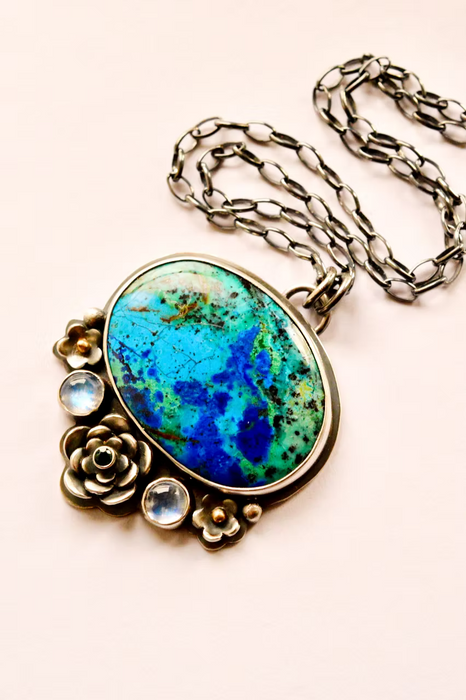 Shattuckite Necklace with Moonstone
