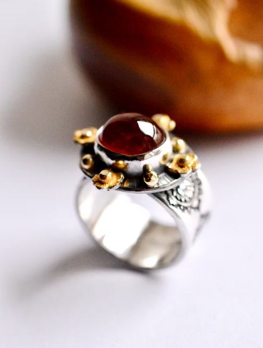 Spessartine Garnet Ring in Silver and Gold