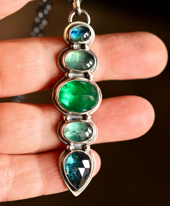 Kyanite and Lab Created Emerald Necklace