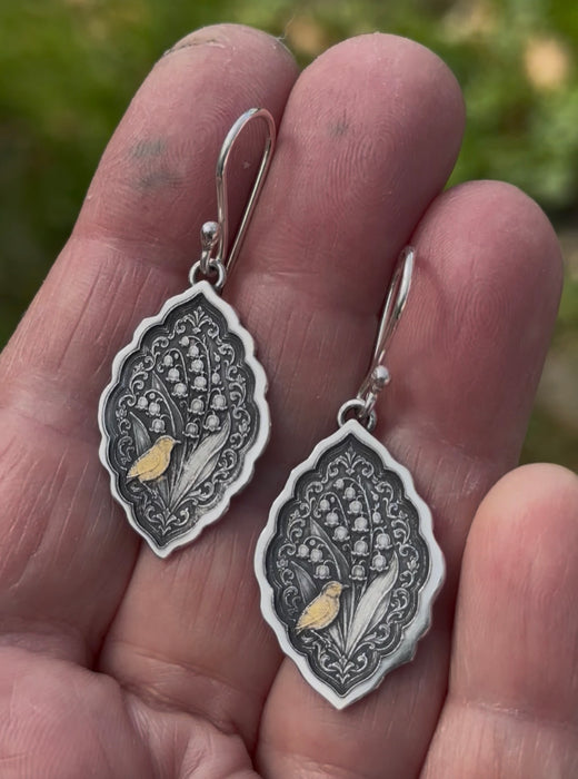 Silver Etched Lily of the Valley Earrings