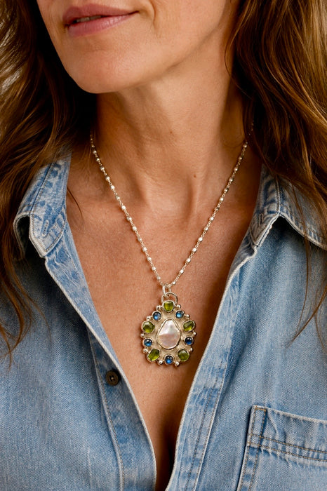 Keshi Pearl, Moonstone and Peridot Necklace