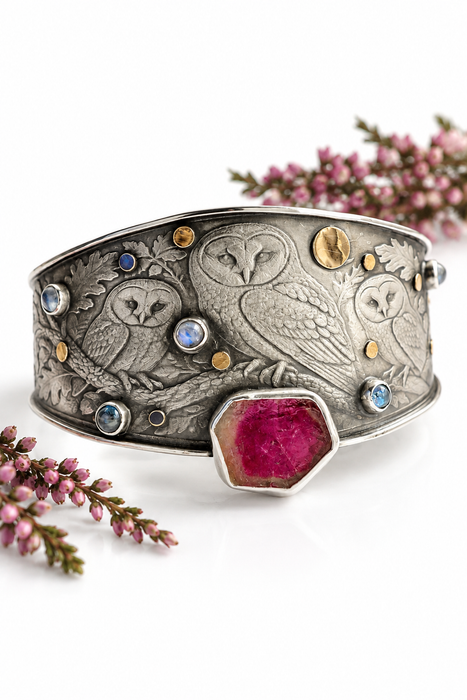 Night Owls- Woodland Sterling Silver Cuff