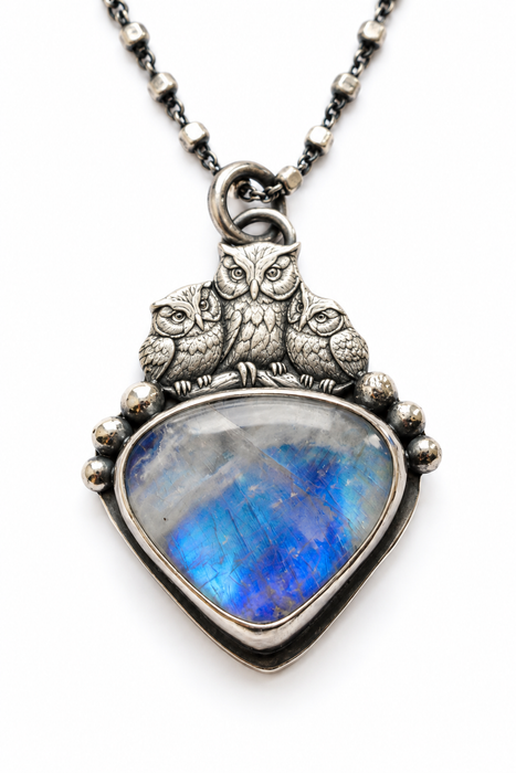 The Night Watcher - Moonstone Owl Necklace