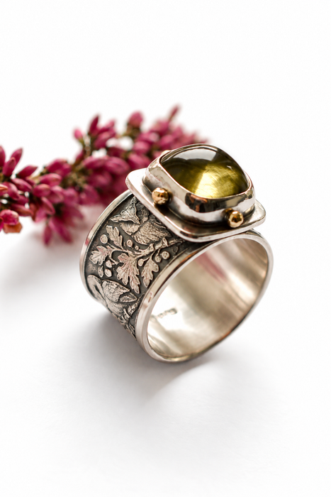 The Golden Hour | Honey Quartz &  Owl Ring