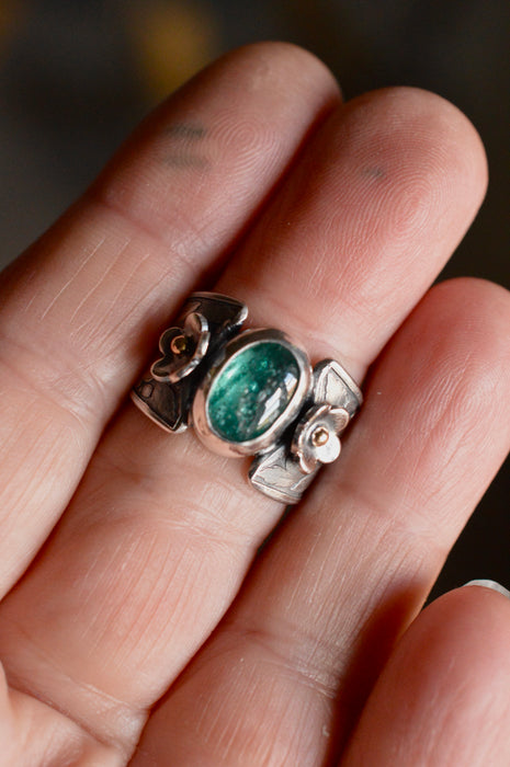 Aqua Kyanite Ring with Floral Details