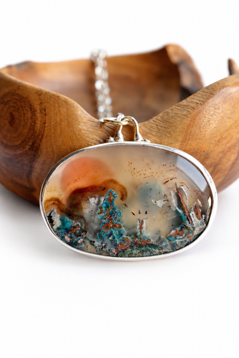 Statement Aquadite Landscape Necklace in Silver and Gold