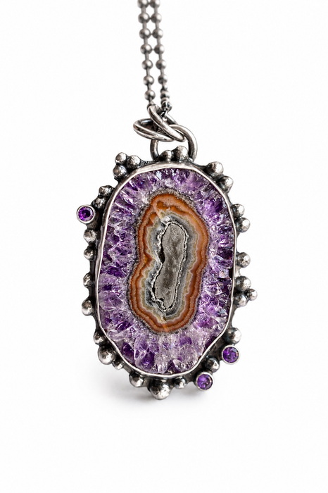 Amethyst Stalactite Necklace in Oxidized Silver
