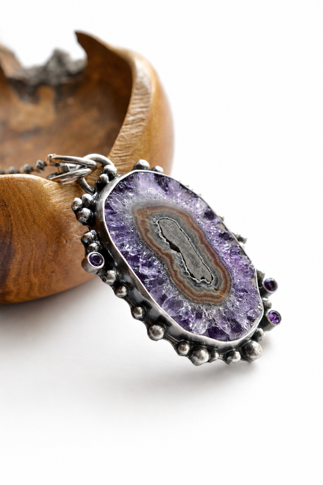 Amethyst Stalactite Necklace in Oxidized Silver