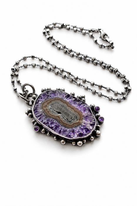 Amethyst Stalactite Necklace in Oxidized Silver