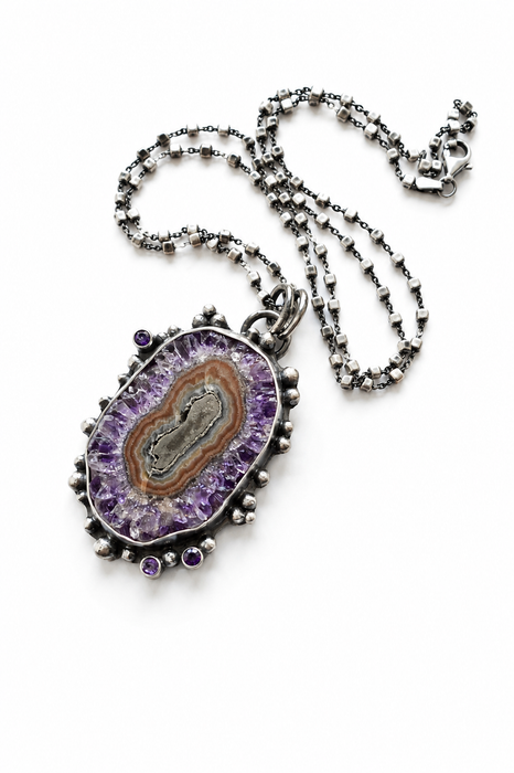Amethyst Stalactite Necklace in Oxidized Silver
