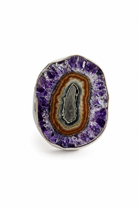 Amethyst Stalactite Ring in Textured Oxidized Silver