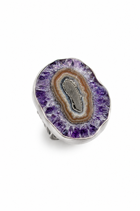 Amethyst Stalactite Ring in Textured Oxidized Silver