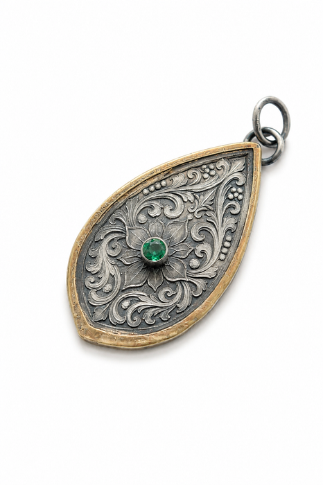 Emerald Silver Pendant in Mixed Metal