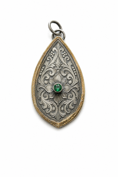 Emerald Silver Pendant in Mixed Metal