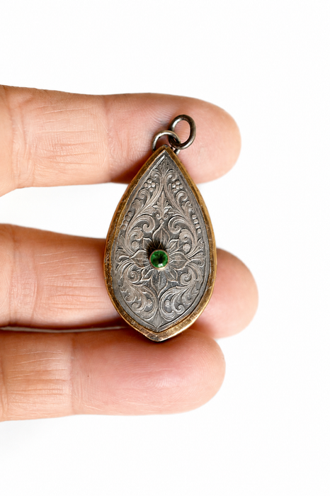 Emerald Silver Pendant in Mixed Metal